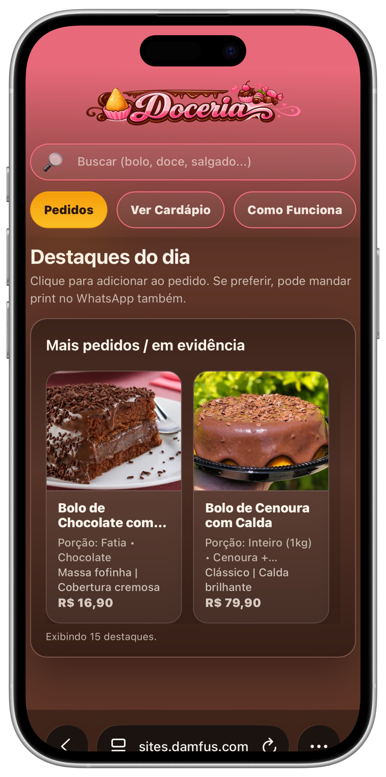 Site Doceria - destaques