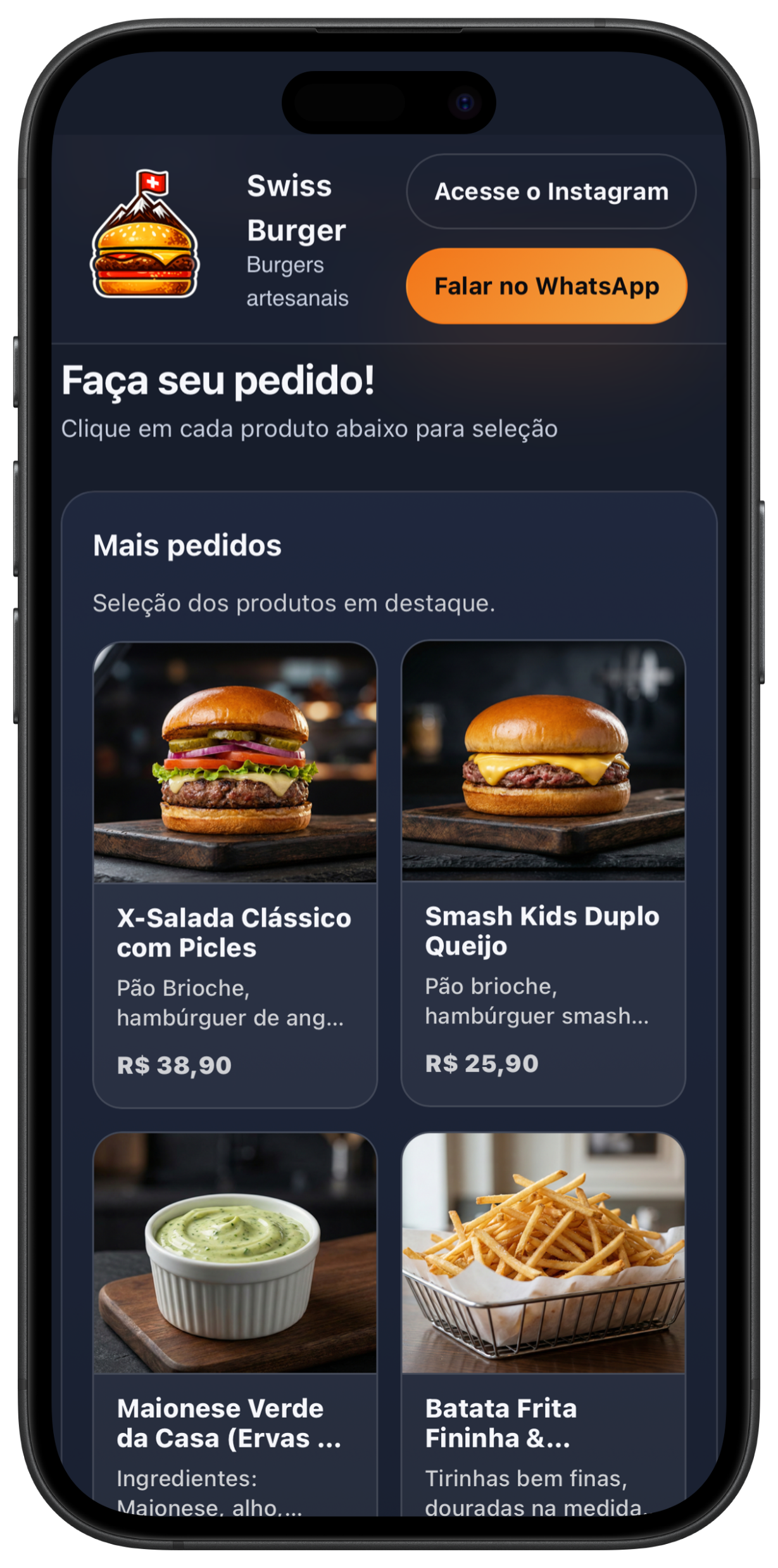 Site Hamburguer - cardápio