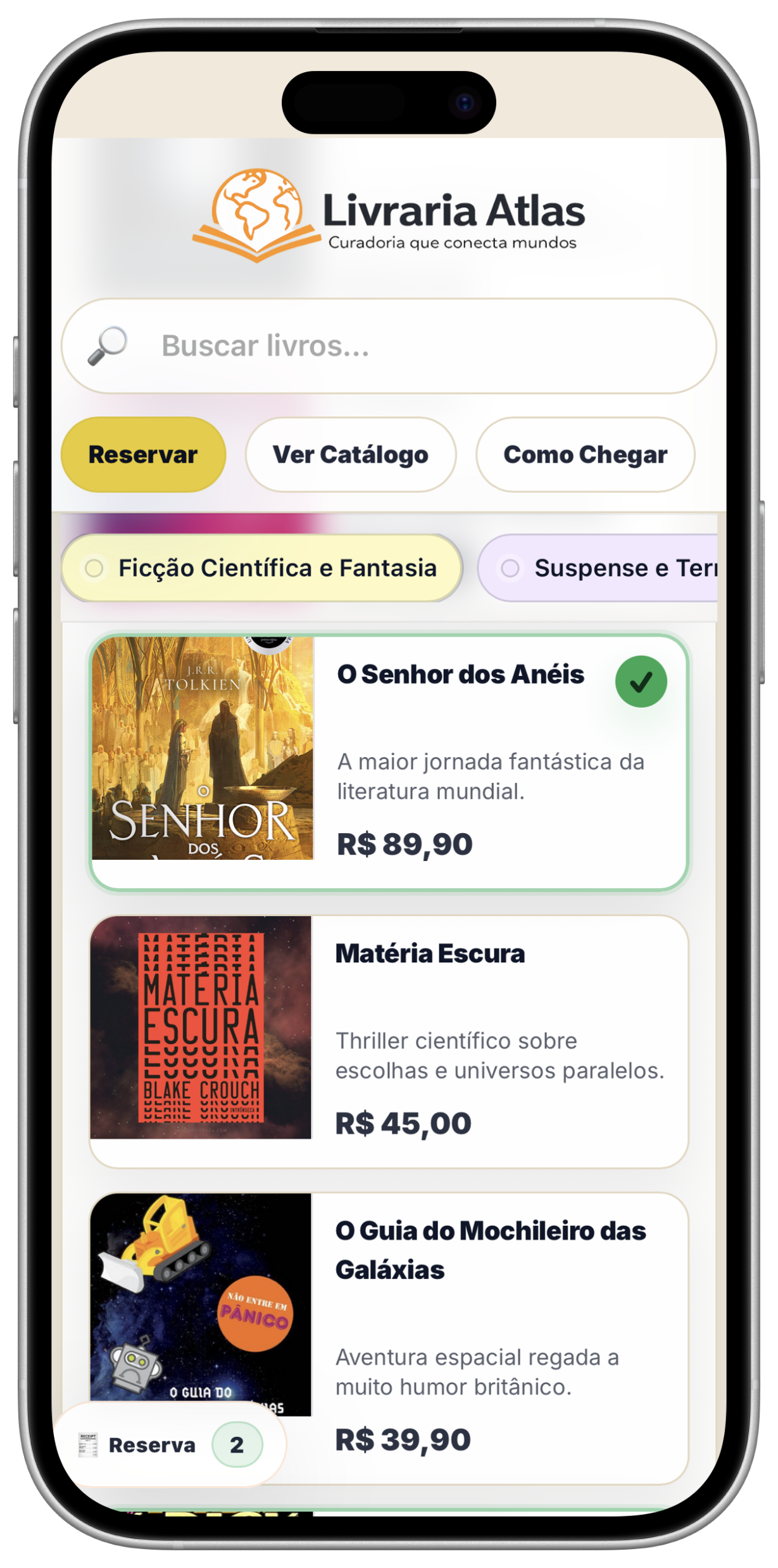 Site Livraria - catálogo